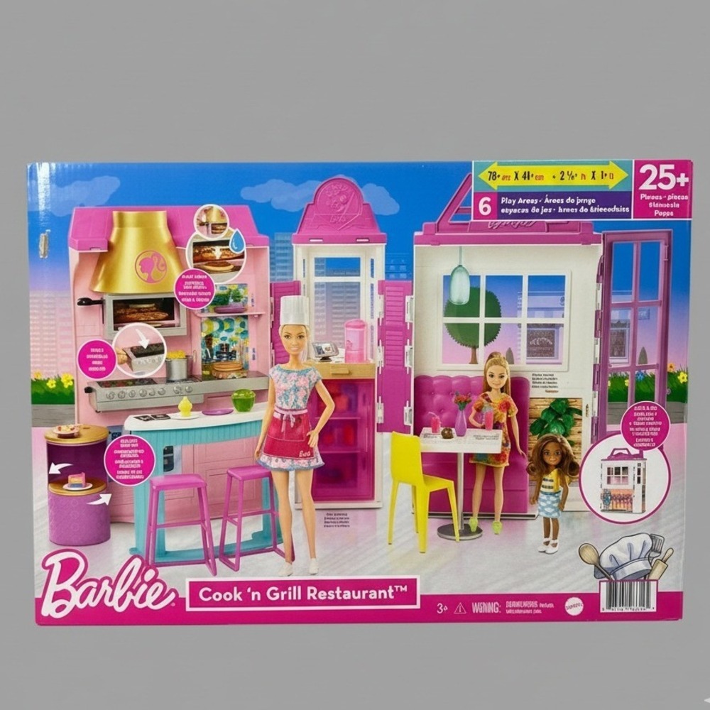 Barbie Cook 'n Grill Restaurant Playset Dollhouse Set 25+ Pieces New Sealed - Picture 3 of 9